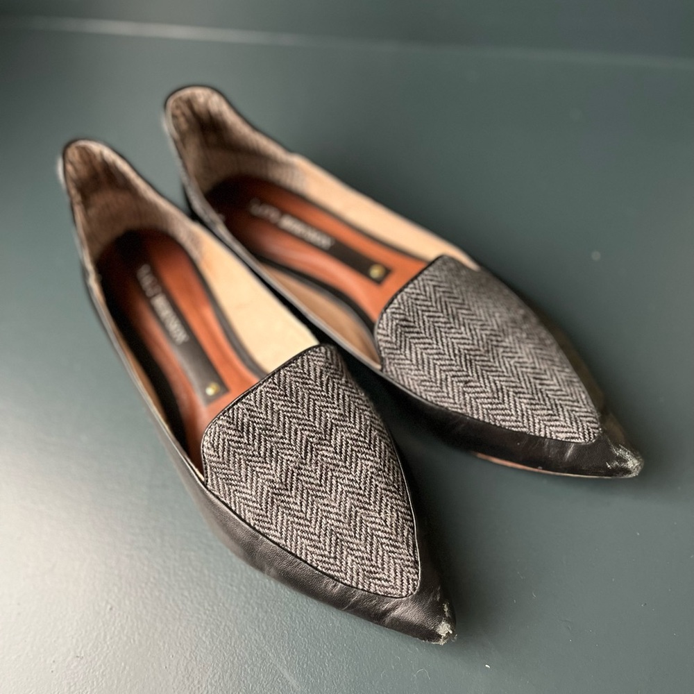 Matt Bernson Verona Flats in Black Leather/Herringbone, Size 38, 7.5